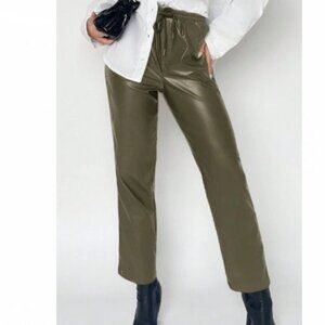 NEW Green Faux Leather Pants with Pockets Large 10